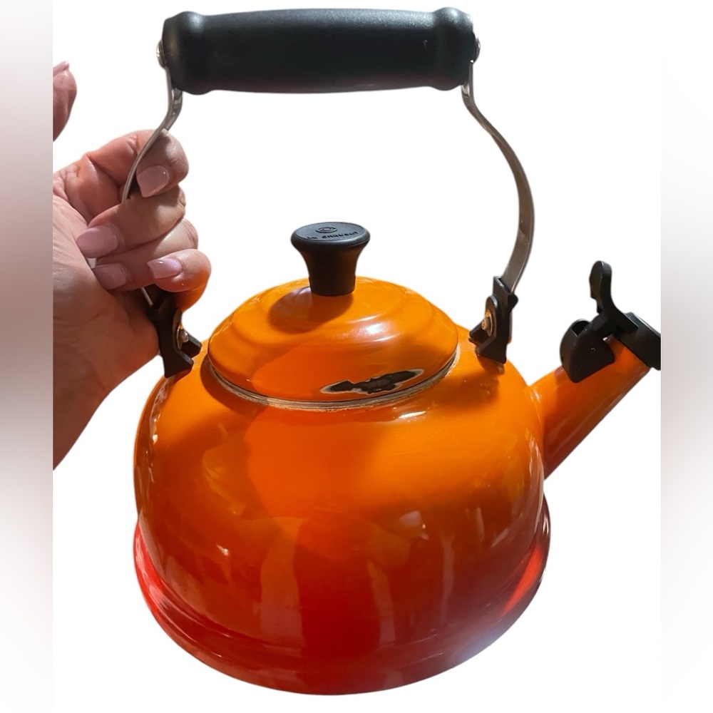 Le Creuset Orange Enamel Tea Kettle in Used Condition